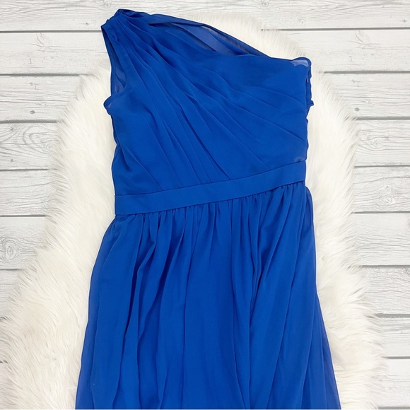 Bill Levkoff Blue One Shoulder Pleated Maxi Dress - Picture 3 of 6